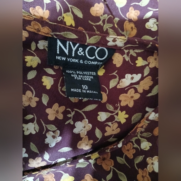 New York & Company Floral Midi Dress Brown Orange Floral Mix Size 10 - Picture 3 of 4